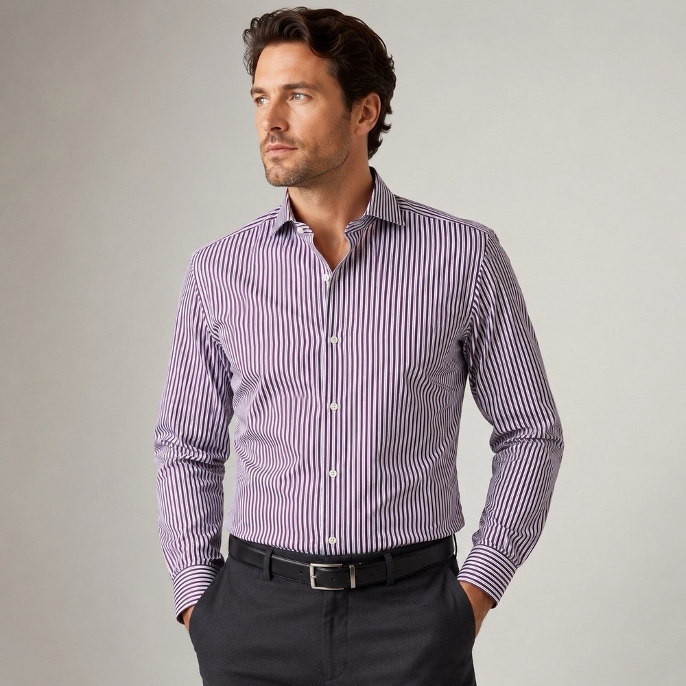 Brooks Brothers Thomas Mason Luxury Dress Shirt 15.5 34 Regent Fit Purple Stripe